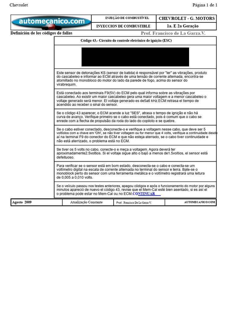 Diagnóstico do Código 43 Chevrolet | PDF | Injeção eletrônica ...