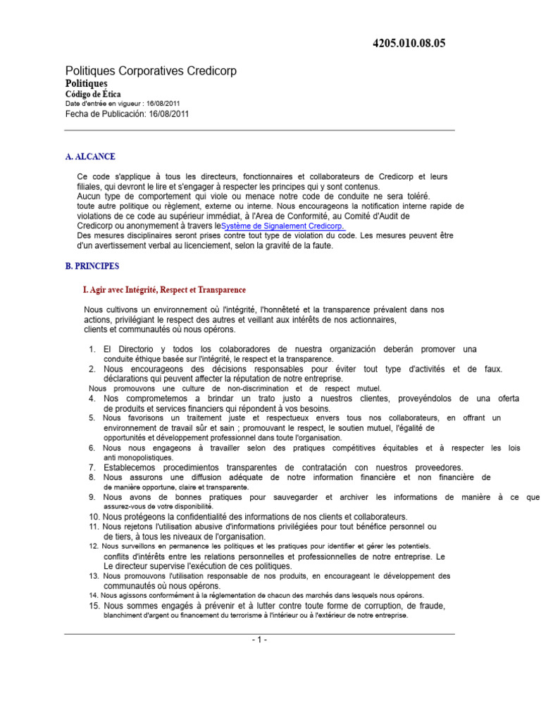 Code de conduite éthique de Credicorp | PDF | Risque | Business