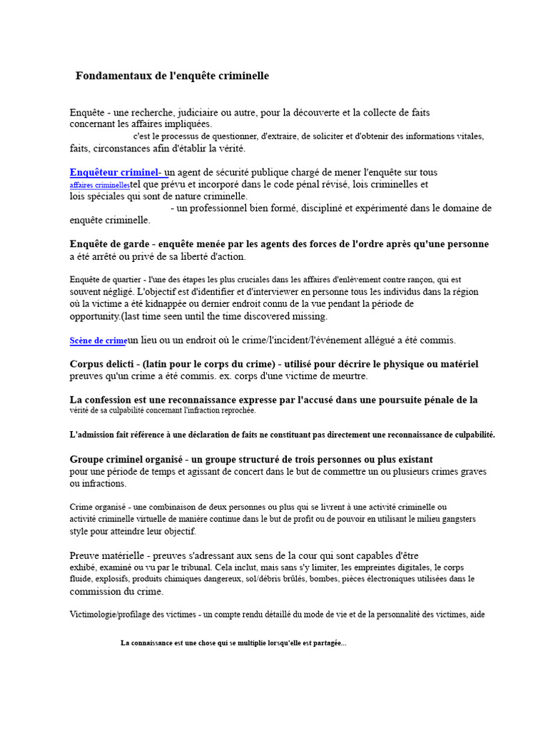Fondamentaux de l'enquête criminelle | PDF | Crimes | Crime et violence