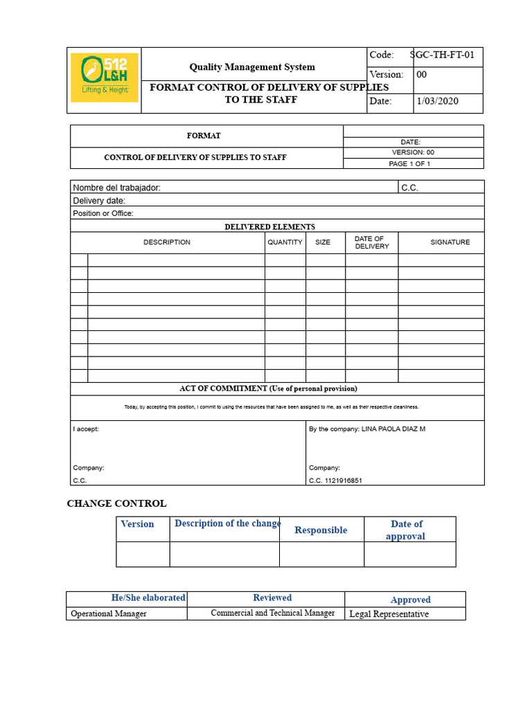Supply Delivery Control Format Document | PDF | Business
