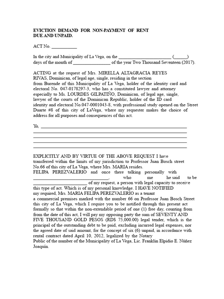 Eviction Notice for Unpaid Rent | PDF | Eviction | Debt