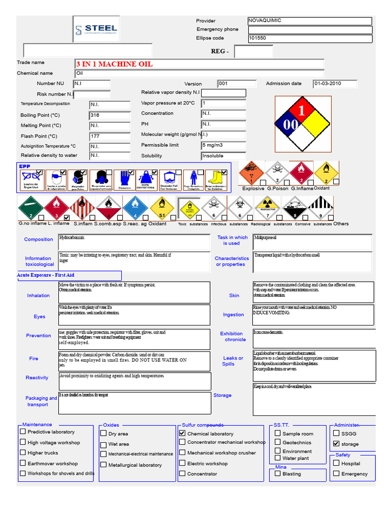 MSDS SHEET FOR MACHINE OIL | PDF | Water | Toxicity