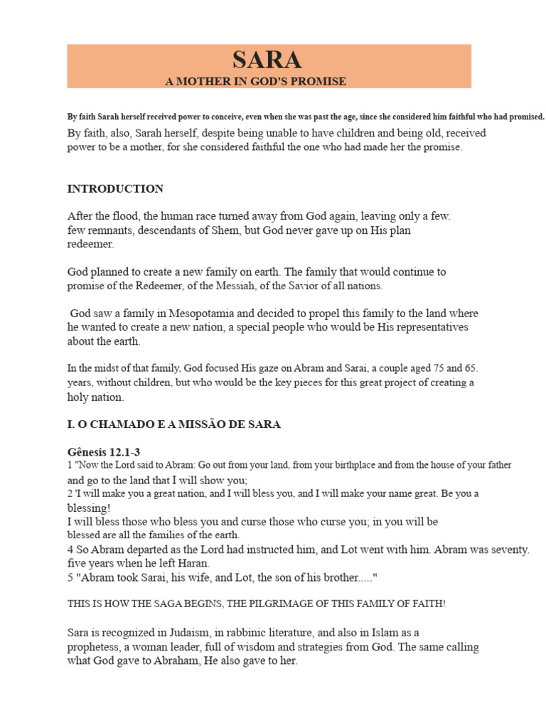 Sarah: A Mother's Faith in God's Promise | PDF | Sarah | Abraham