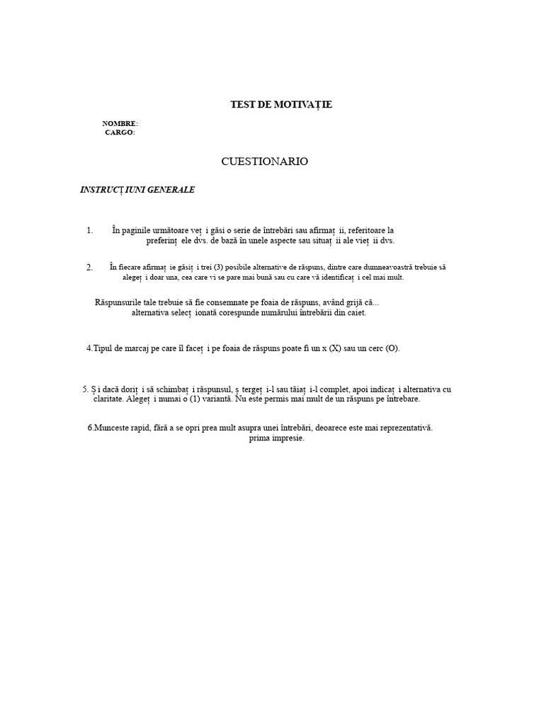 Test de Motivare | PDF