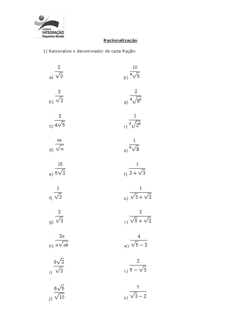 Racionalização | PDF | Métodos e Materiais de Ensino | Ciências e ...