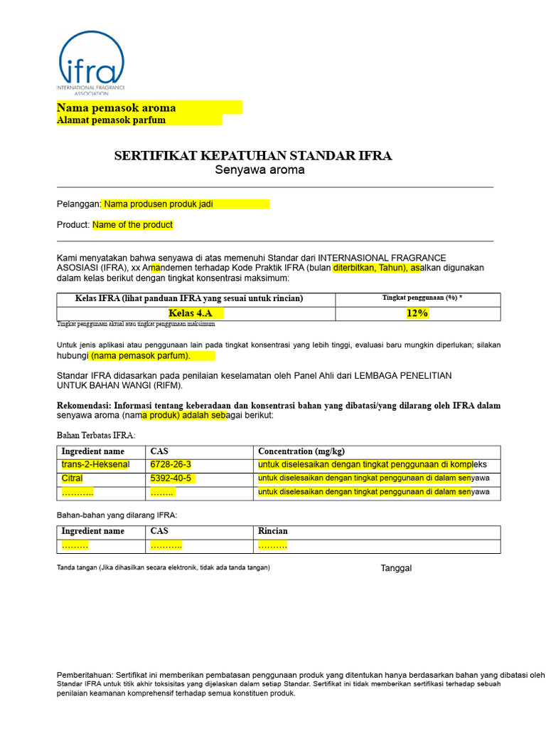 Template Sertifikat IFRA | PDF