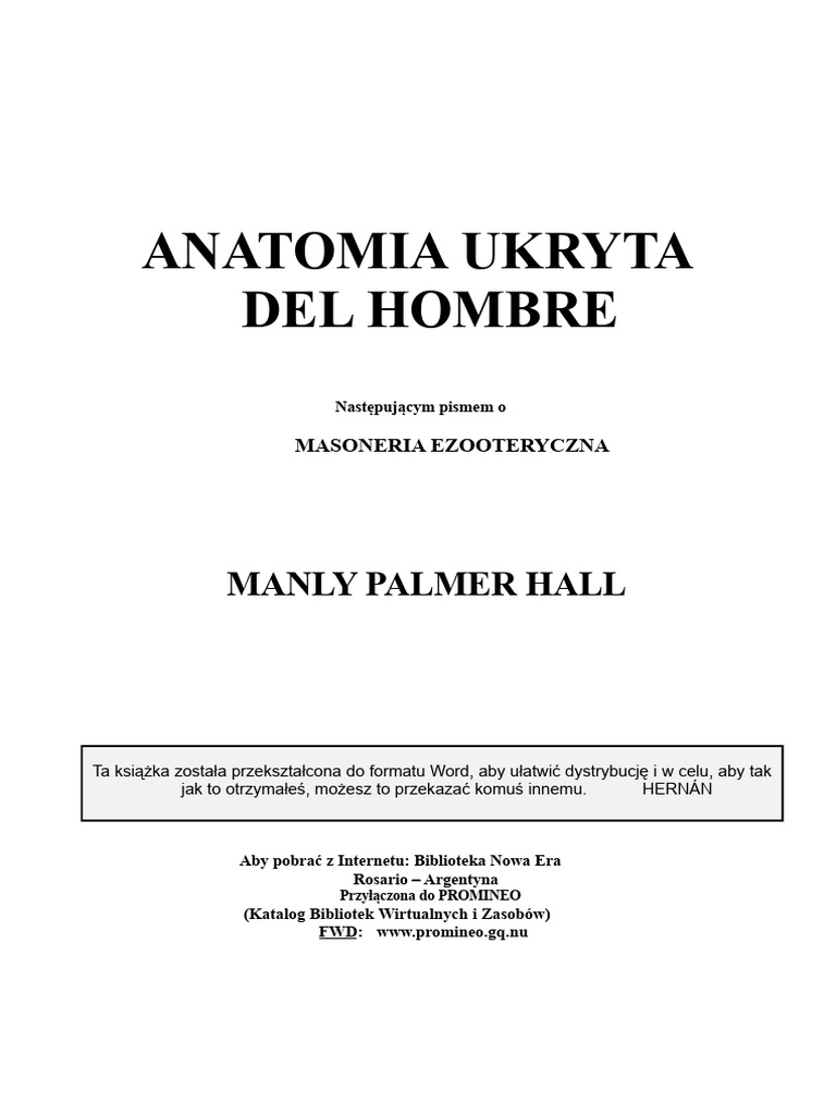 HALL MANLY - Ukryta Anatomia (I Masonicki Pisanie) | PDF