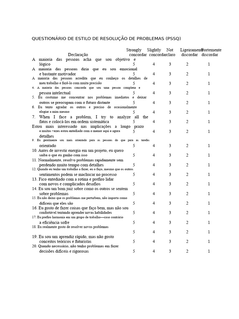 Questionário de Estilo de Resolução de Problemas | PDF | Aprendizado ...