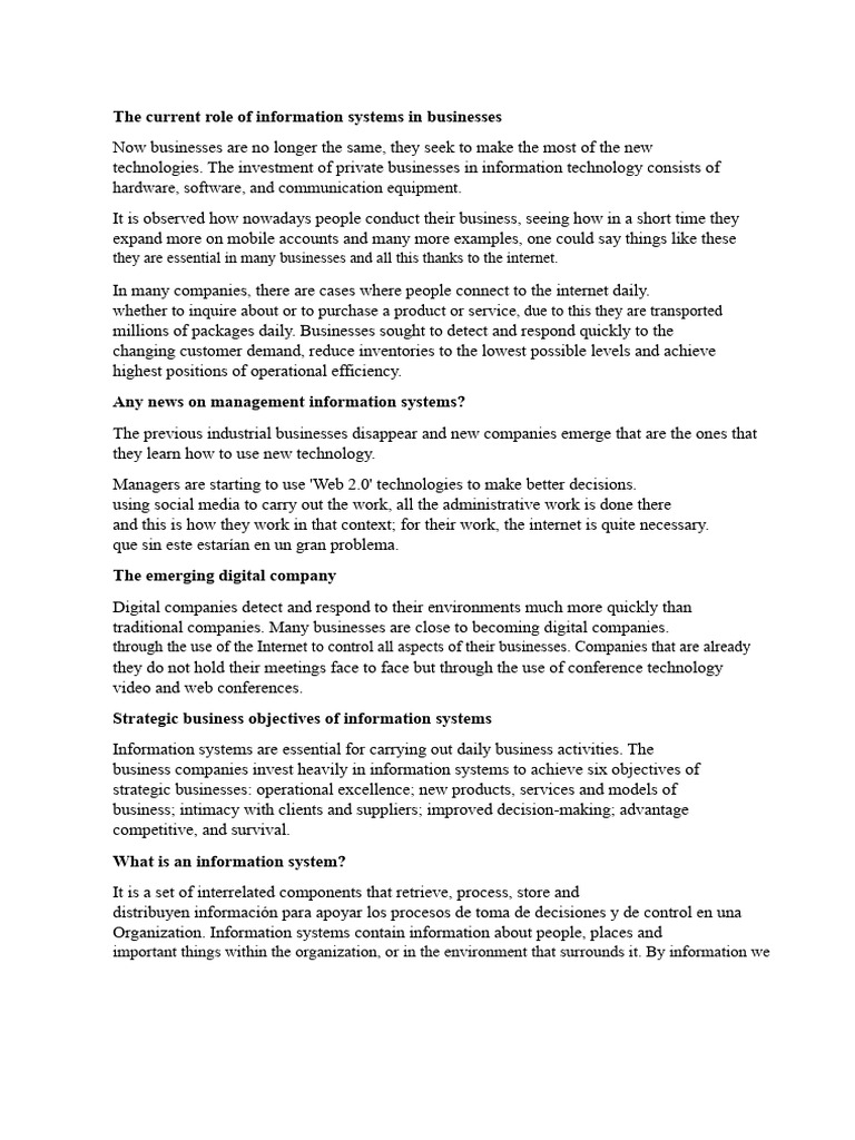 The Role of Information Systems in Business | PDF | System ...