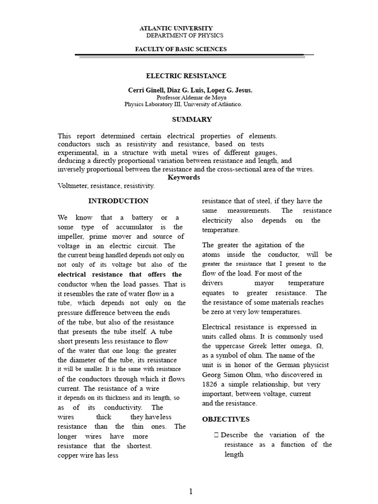 Electrical Resistance in Conductors | PDF | Electrical Resistivity And ...