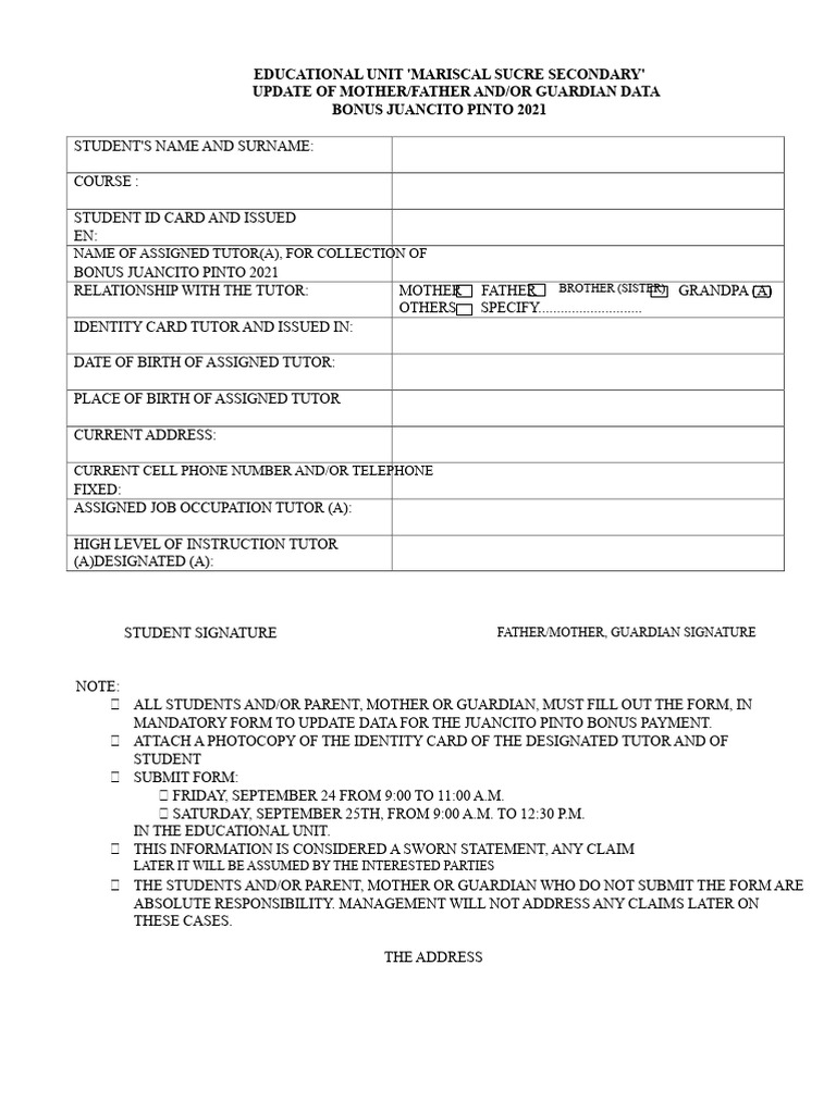 Juancito Pinto Bond Form | PDF