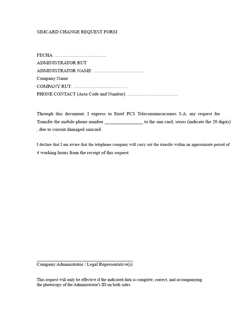 SIM Card Change Request Form | PDF