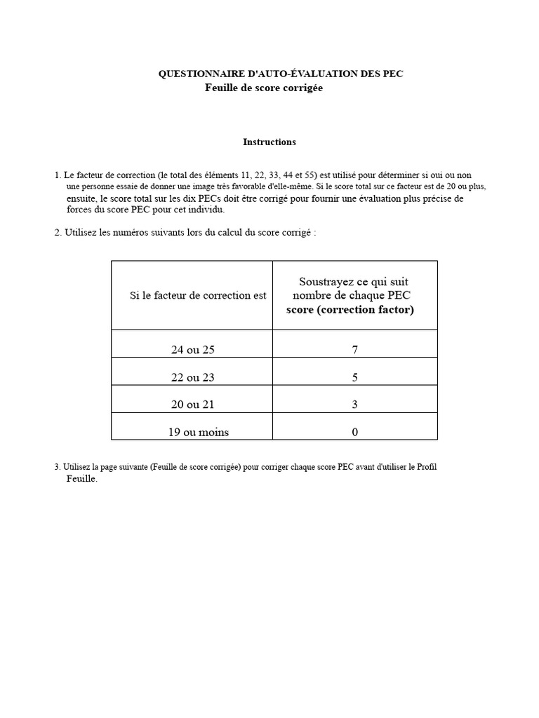 Auto-évaluation des PEC et correction | PDF