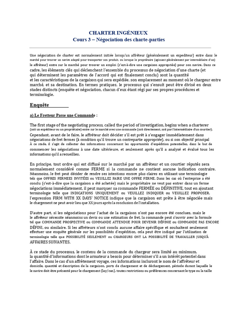 Négociation des charte-parties en affrètement | PDF | Négociation ...