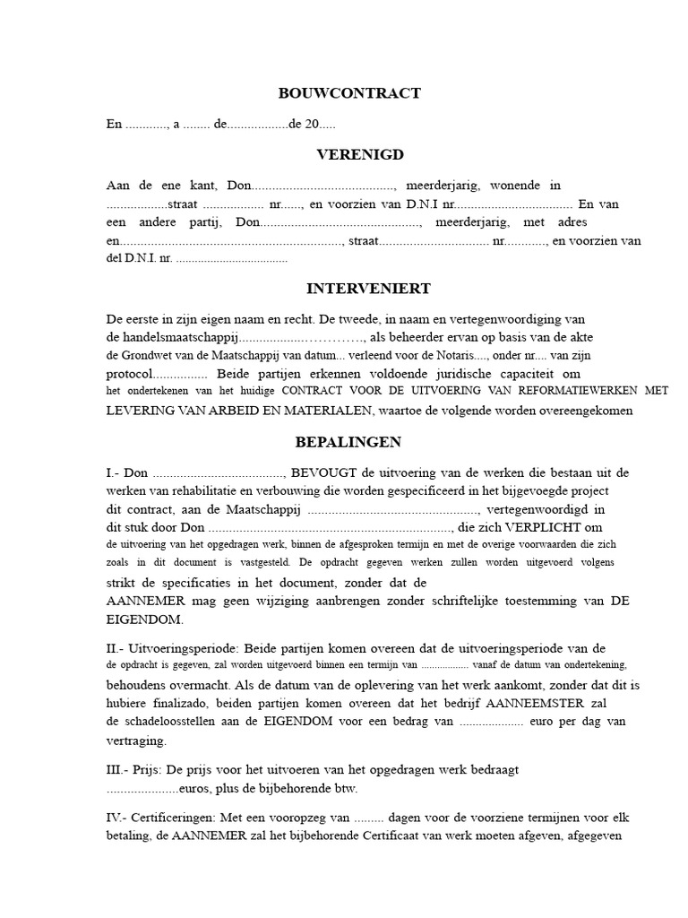 Voorbeeld Contract Voor Werk of Dienstverlening | PDF