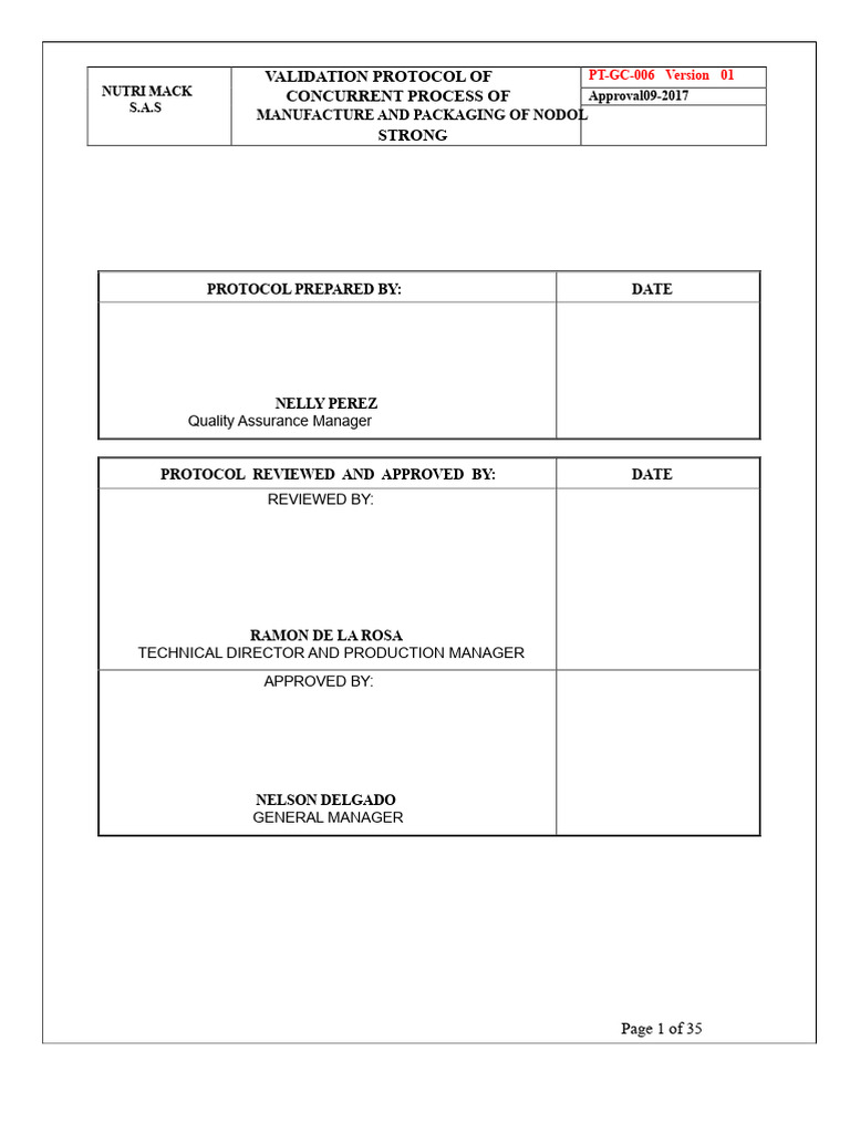 NODOL Strong Manufacturing Validation Protocol | PDF | Verification And ...