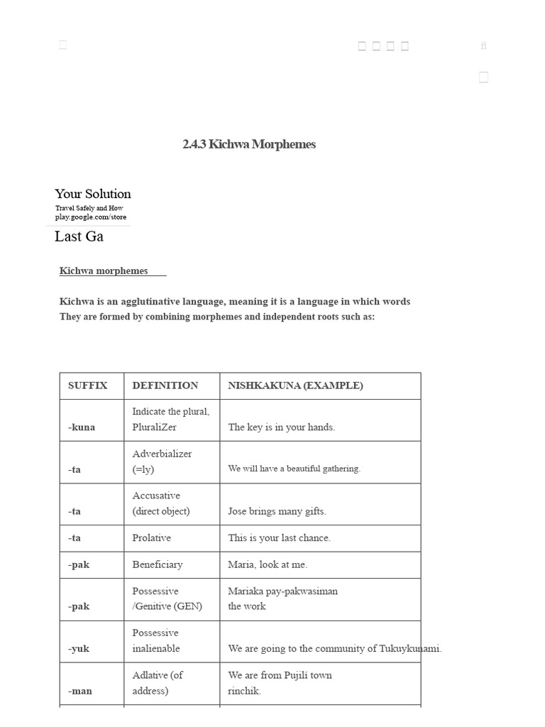 Kichwa Language Morphemes Explained | PDF | Grammatical Number ...