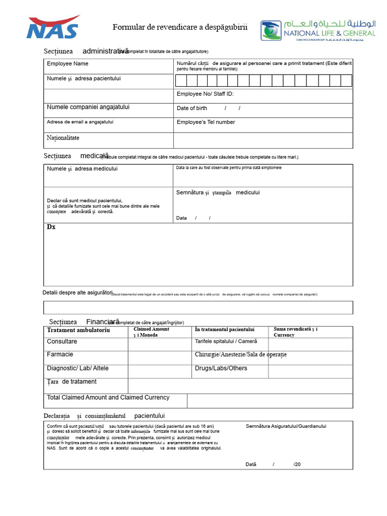 NAS - Formular de Cerere Pentru Rambursare | PDF
