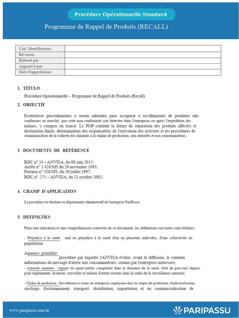 Procédure de Rappel de Produits Standard | PDF | Nourritures | Logistique