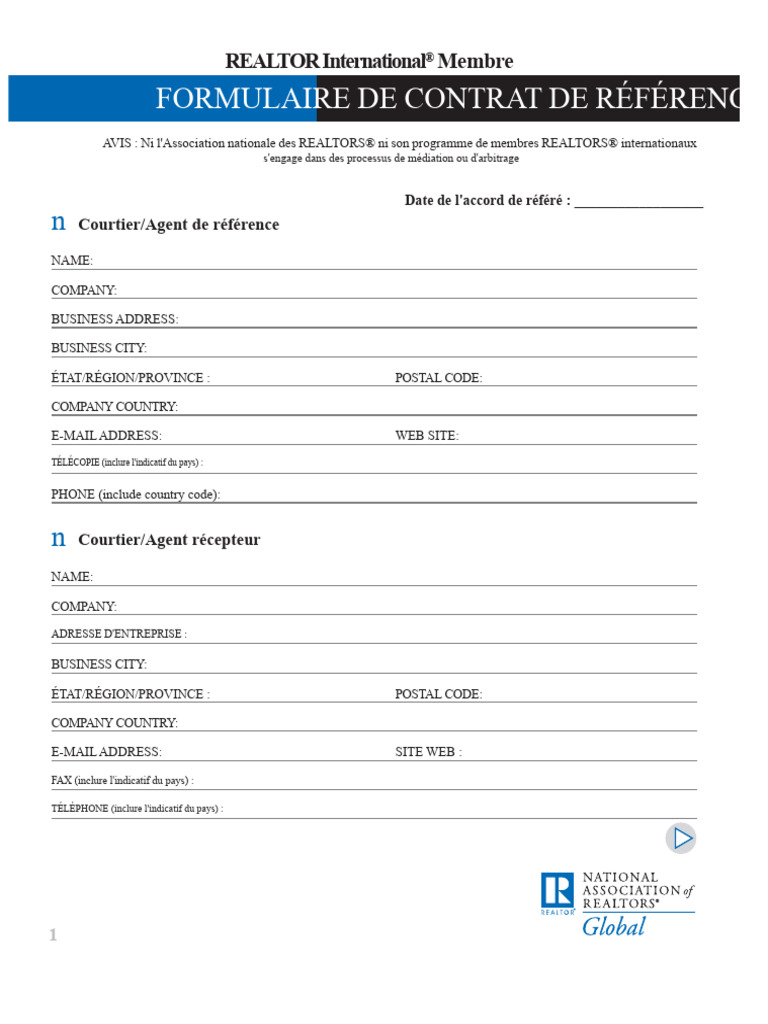 Formulaire de Référence D'agent Immobilier International | PDF | Courtier