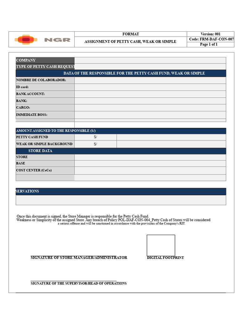 Petty Cash Fund Format | PDF
