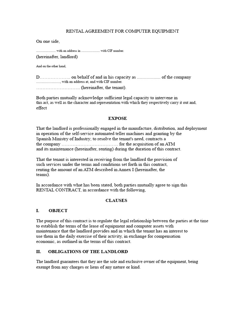 Computer Equipment Rental Agreement | PDF | Lease | Landlord