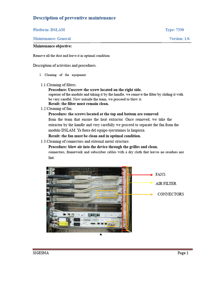 Preventive Maintenance Procedures for DSLAM and BTS | PDF | Electrical ...