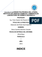 Informe de Laboratorio de Química Orgánica II: Obtención Del Ácido Acetil Salicílico ESPOL