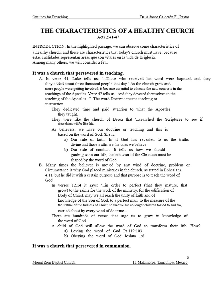 The Characteristics of A Healthy Church | PDF | Acts Of The Apostles ...