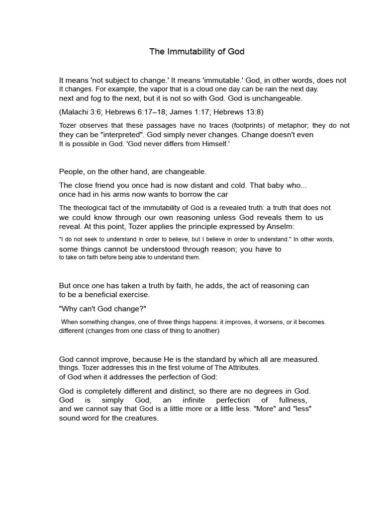 Understanding God's Immutability | PDF | God | Jesus