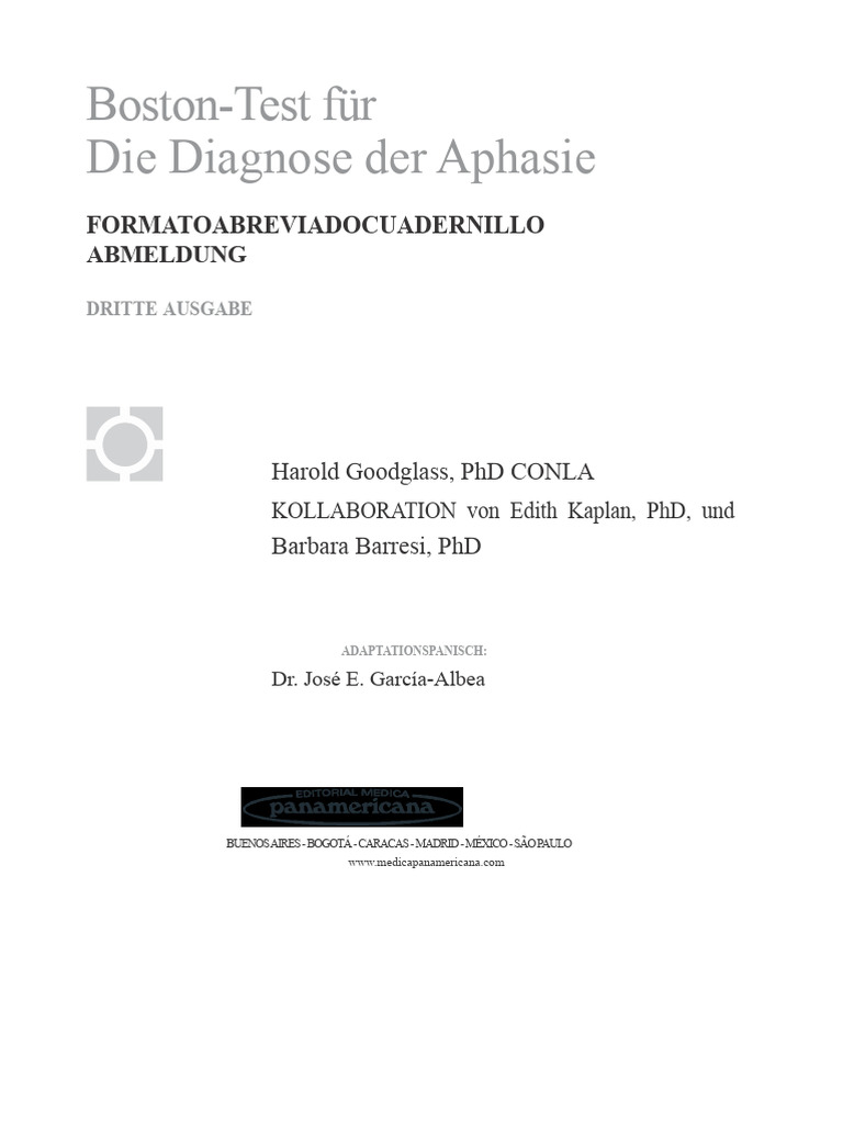 Boston-Test Zur Diagnose Der Aphasie, Abgekürztes Format (BTDA - A.F ...