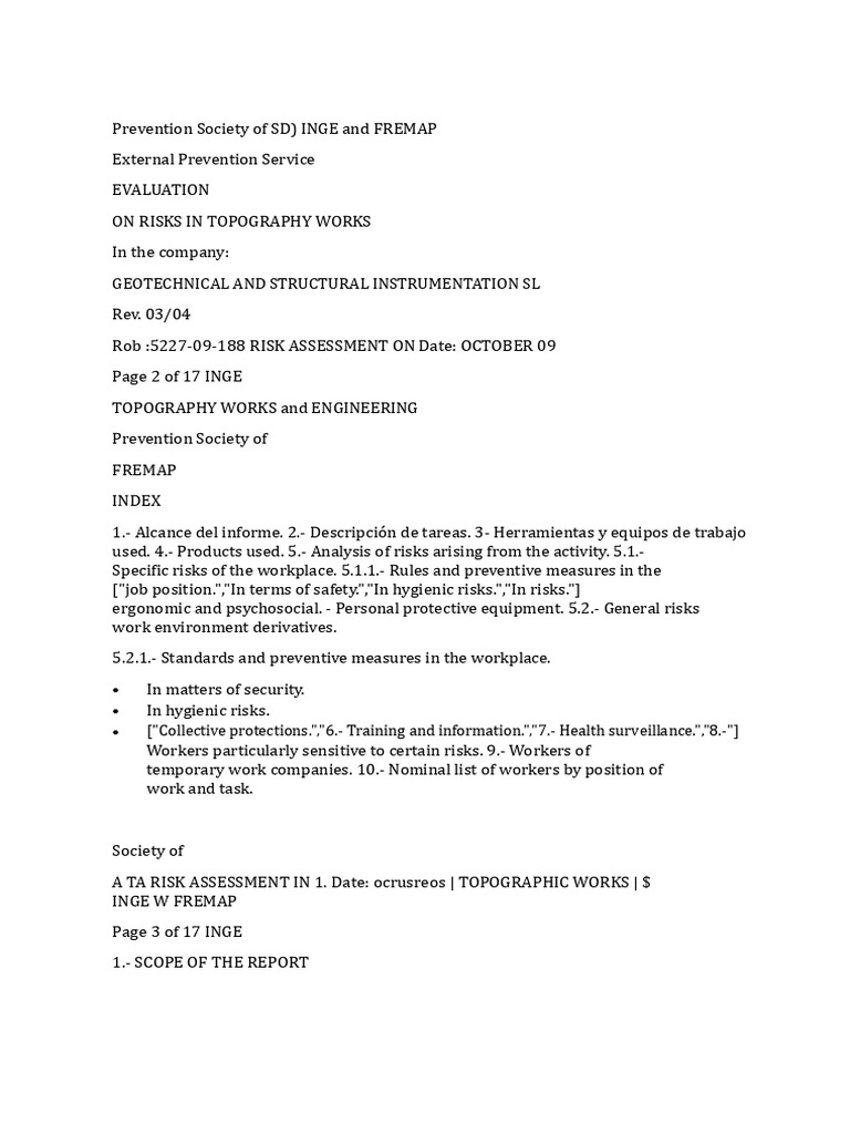 Risk Assessment for Topography Works | PDF | Ultraviolet | Hypothermia