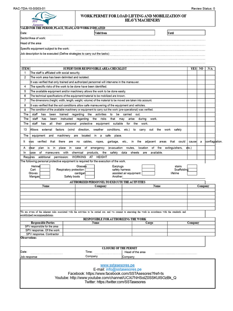 Load Lifting Permit Format | PDF | Safety