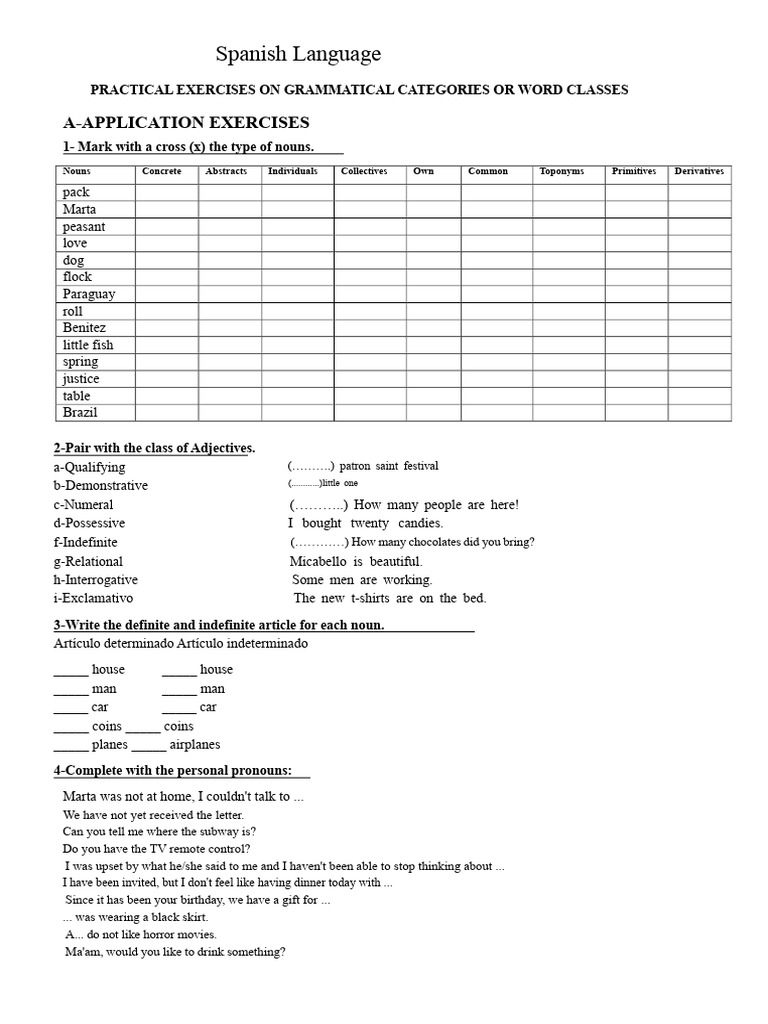 Spanish Grammar Exercises Guide | PDF | Noun | Adverb