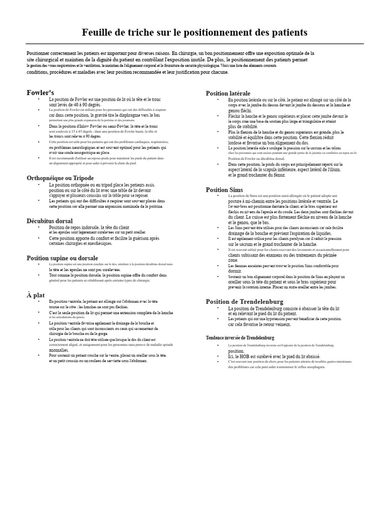 Guide des positions des patients en soins | PDF | Reflux gastro ...