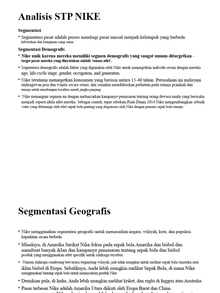 Analisis STP Strategi Pemasaran Nike | PDF