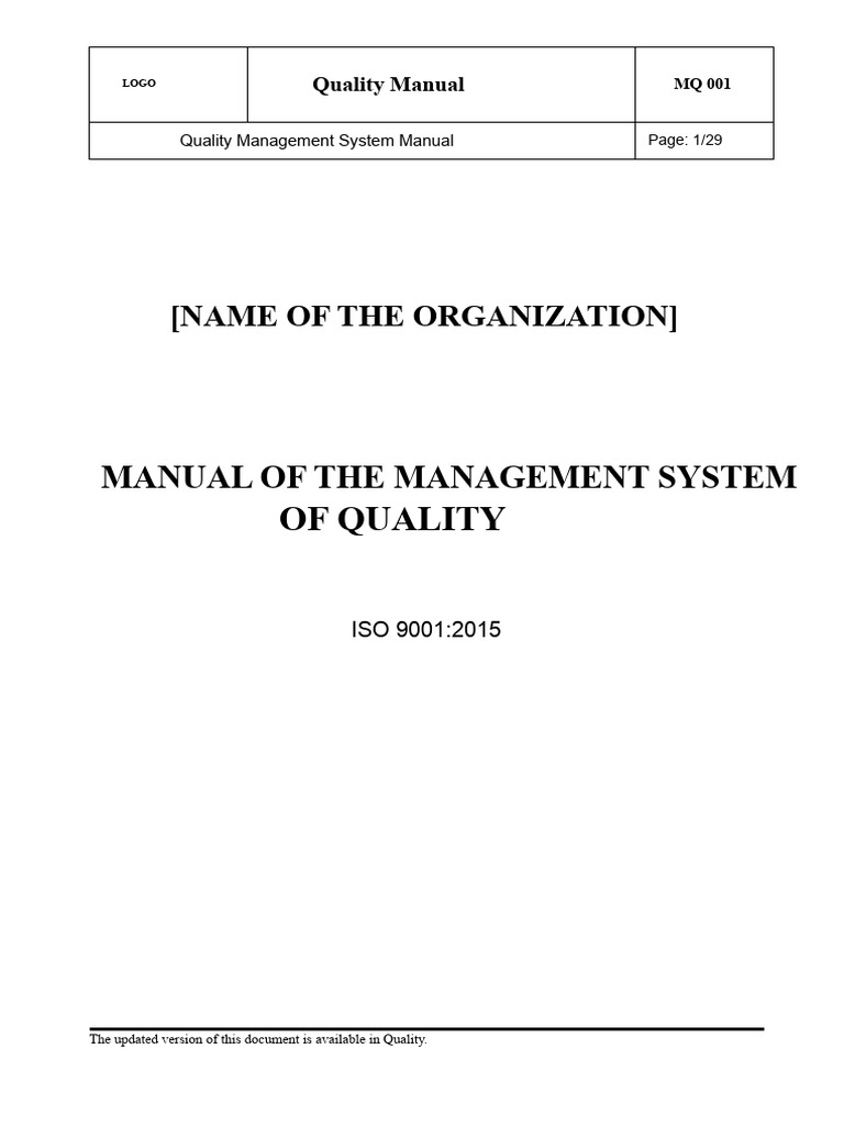 Quality Management System Manual ISO 9001 | PDF | Quality Management ...