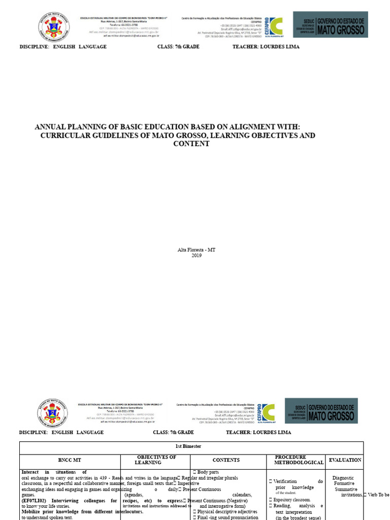 7th Grade English Curriculum Plan | PDF | English Language | Verb