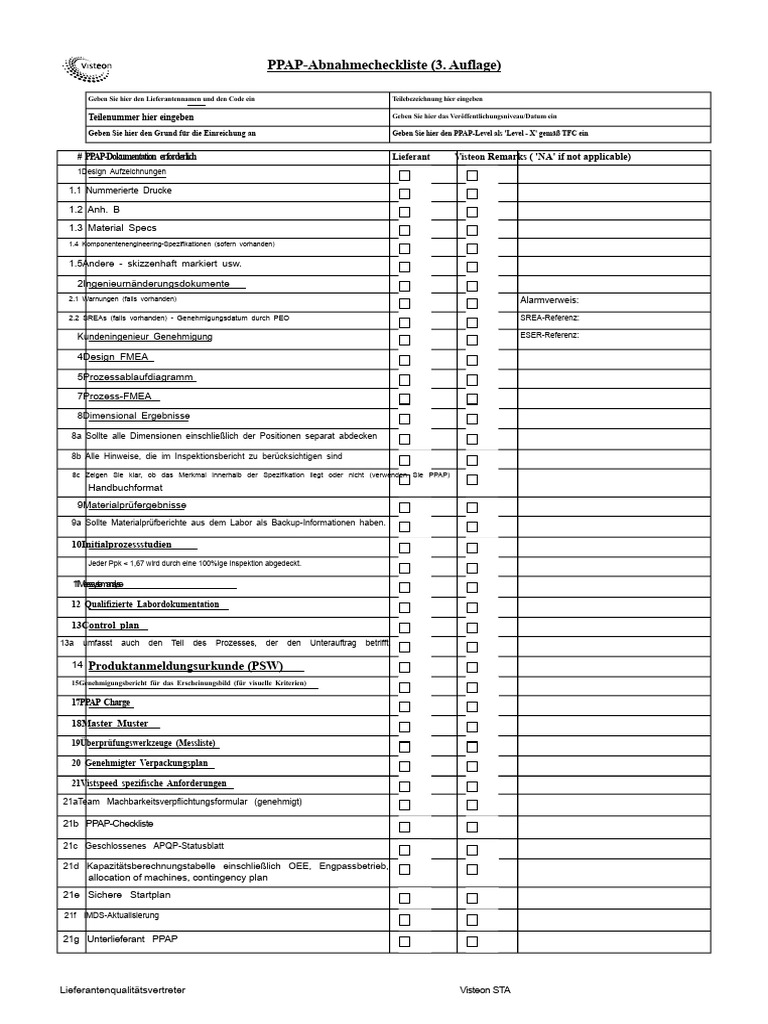 PPAP Checkliste | PDF
