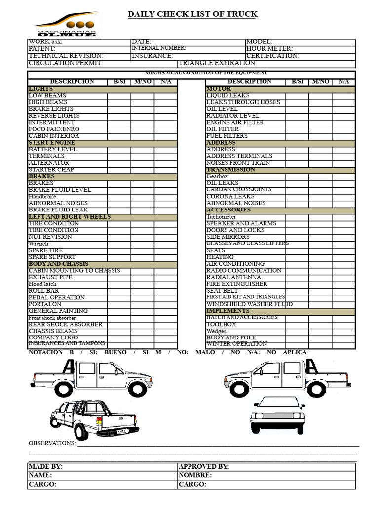 Check List Truck PDF | PDF | Truck | Brake
