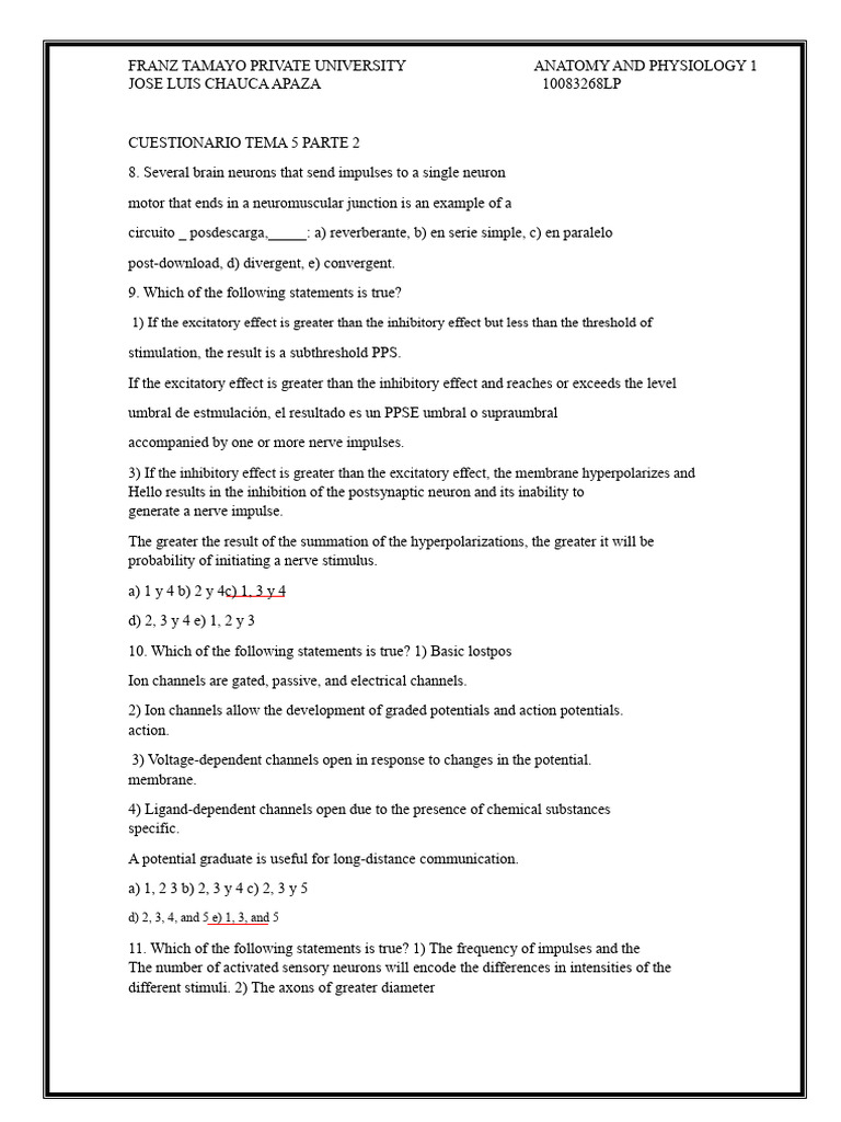 Anatomy and Physiology Quiz Questions | PDF | Action Potential ...