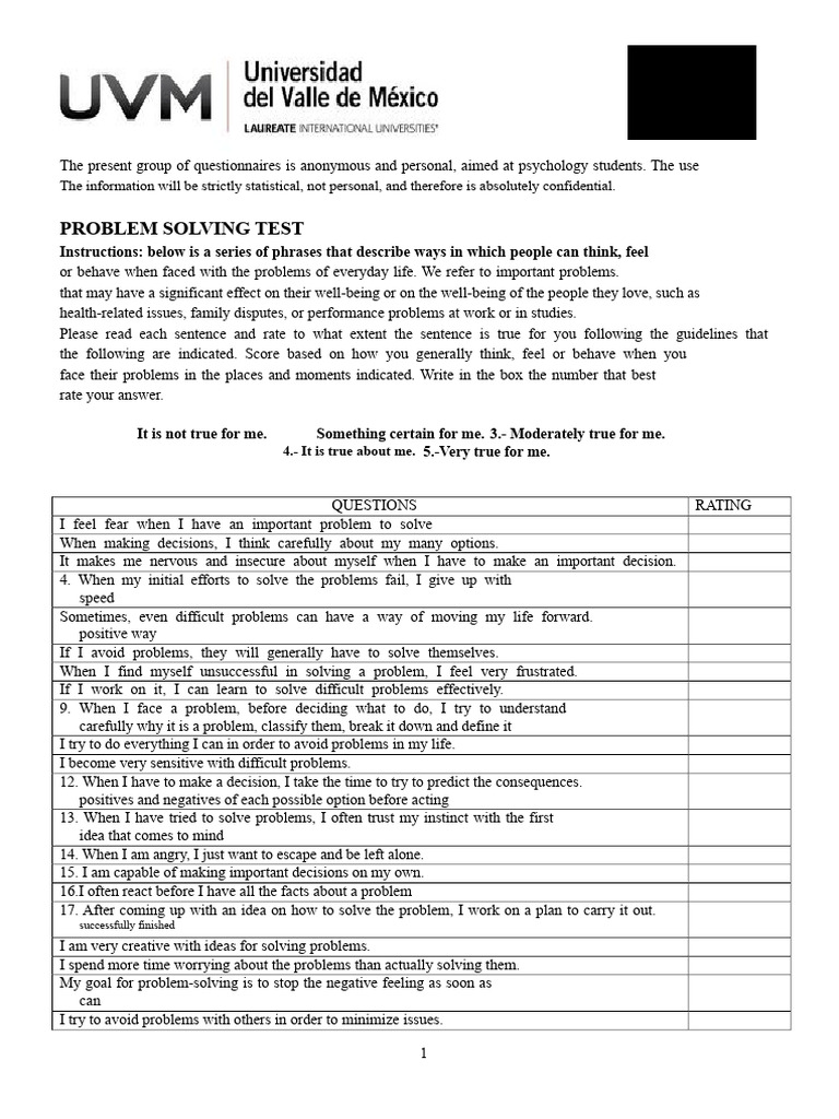 Problem Solving Test for Psychology Students | PDF | Questionnaire ...
