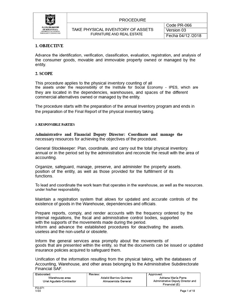 Physical Inventory Procedure for Assets | PDF | Inventory | Warehouse