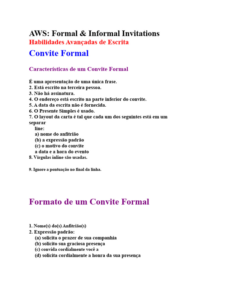 Convites Formais e Informais na AWS | PDF