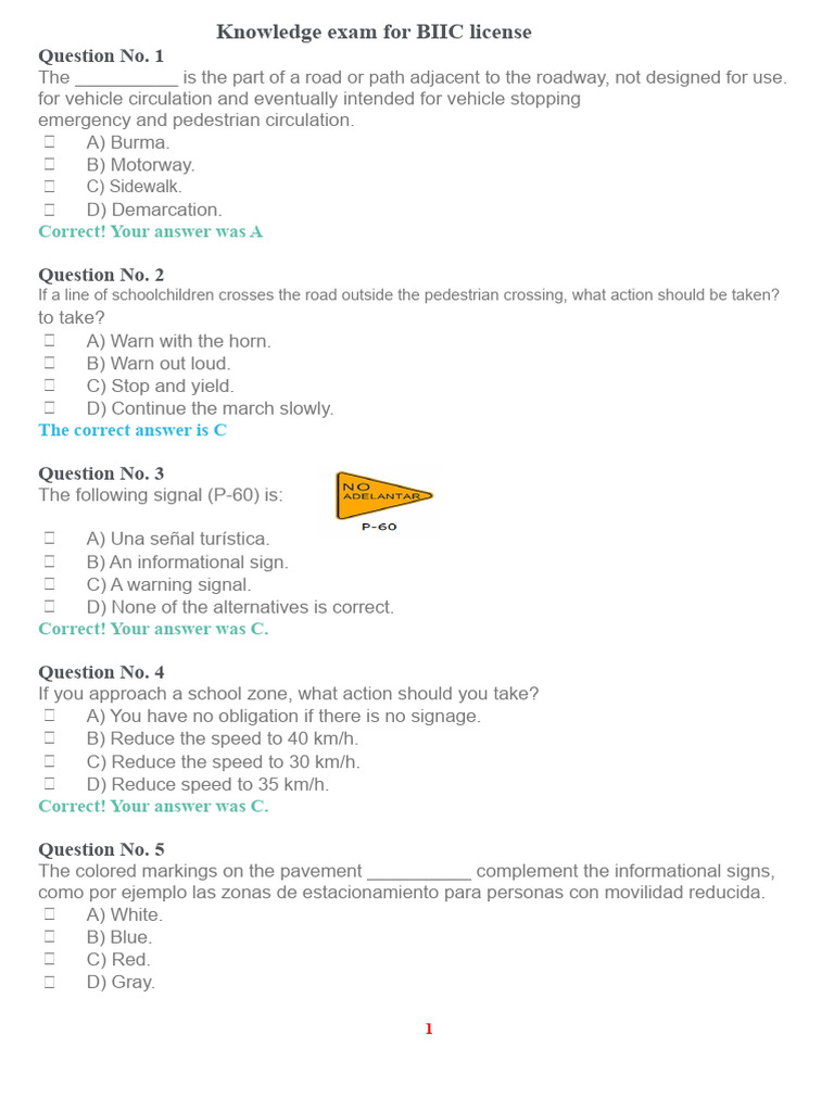 BIIC License Knowledge Exam Questions | PDF | Traffic | Road Transport