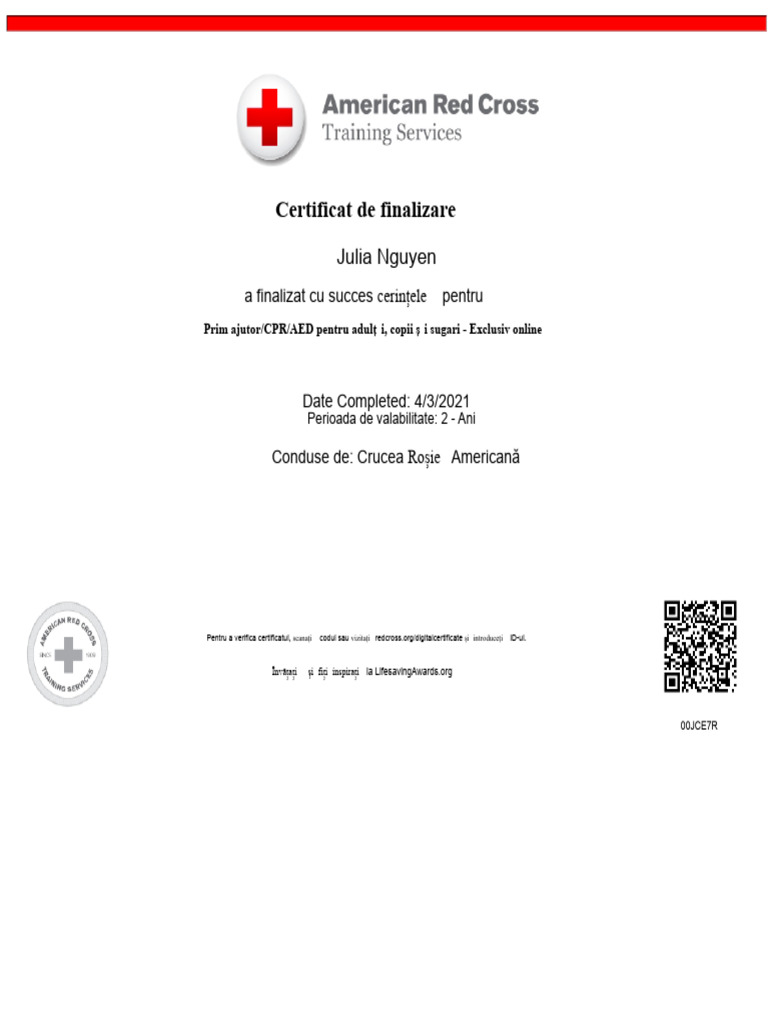 Certificat CPR Crucea Roșie | PDF
