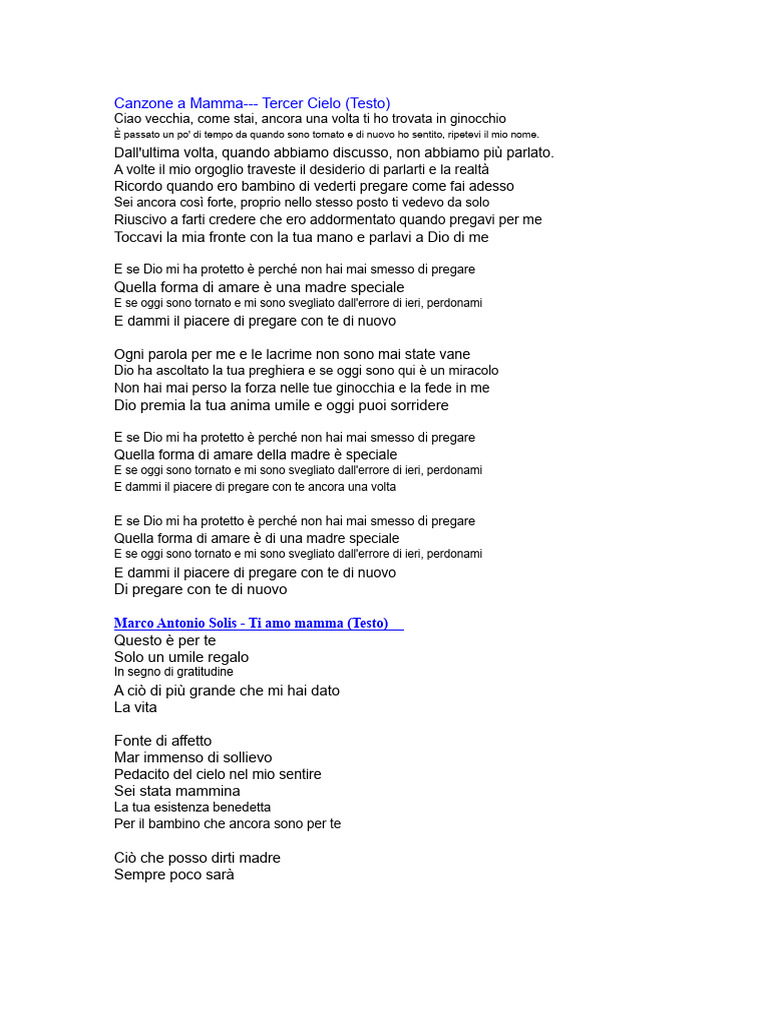 Canzone Per Mamma | PDF