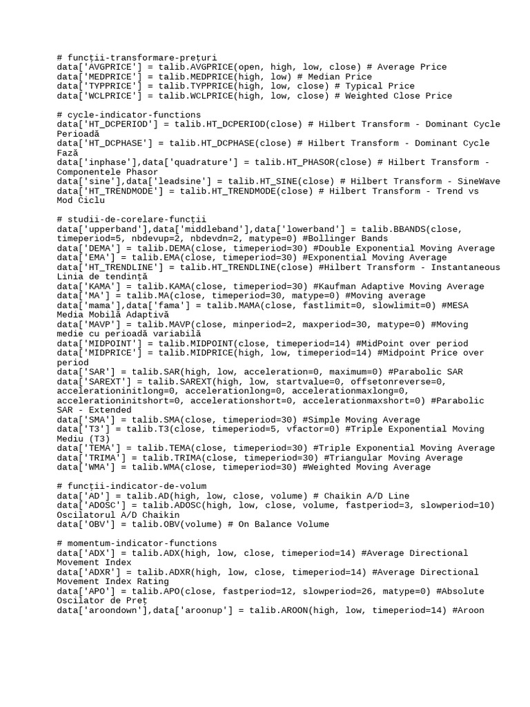 Funcții Talib | PDF | Technical Analysis