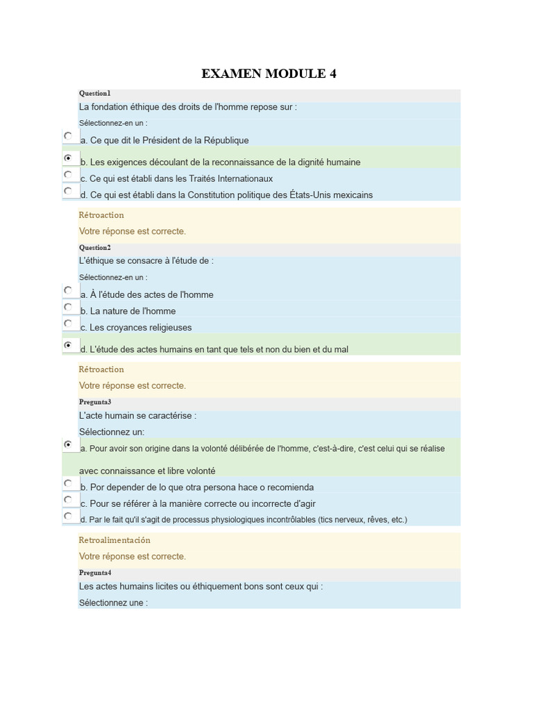 Éthique et droits de l'homme : Examen Module 4 | PDF | Intelligence