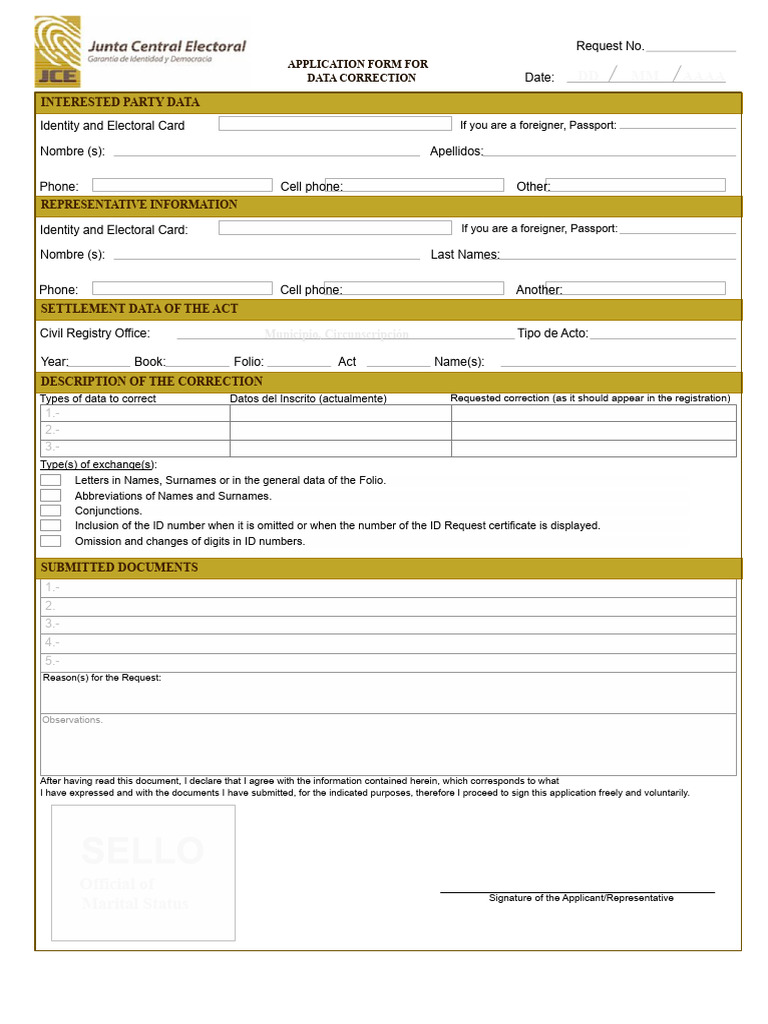 Data Correction Request Form Via Administrative Procedure | PDF